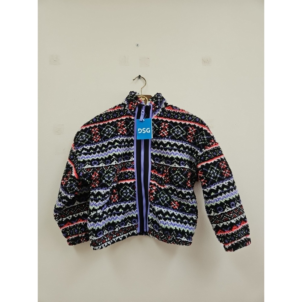 DSG Cozy Fleece Full Zip Jacket Funky Fair Isle Pattern Girls Size Small 8-9 $55